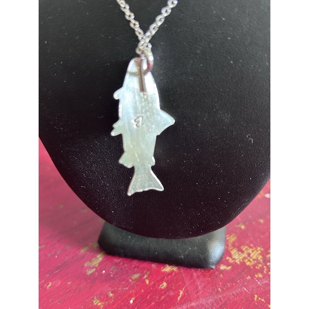 Silver Trout Fish Hand Stamped Pendent On A Chain Kingman Turquoise Necklace New - Picture 2 of 6